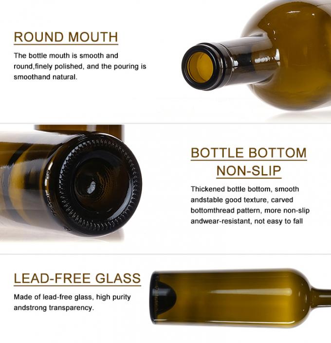 Recycled Bordeaux 750 ml Amber Green Glass Wine Flas met deksels 3