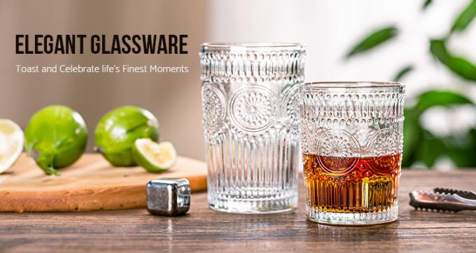 Zonnebloem geïmprimeerde ouderwetse glas geribbde whiskydrinkbeker 0