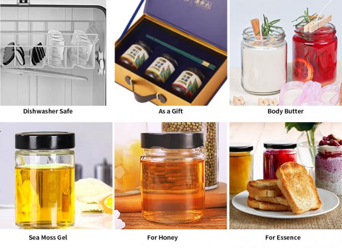 Voedselfabriek Gebruik 1 Oz 4 Oz 8 Oz Ronde vorm Helder lege opslagcontainer Glas Jelly Jam Honing Sauce Jar 4