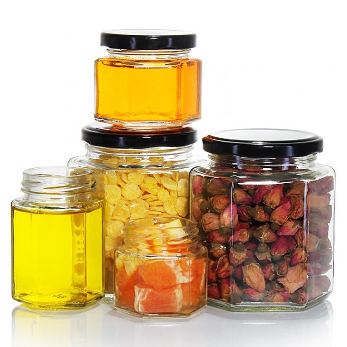 Leeg Honingfles Glas Mini Hexagonale Honingpot 500ml 380ml 180ml 90ml 45ml met deksel 0