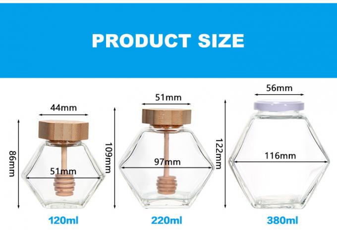 Leeg 100 ml 380 ml Hexagonale Honingpot Glas Honingpot Met Dipper 3