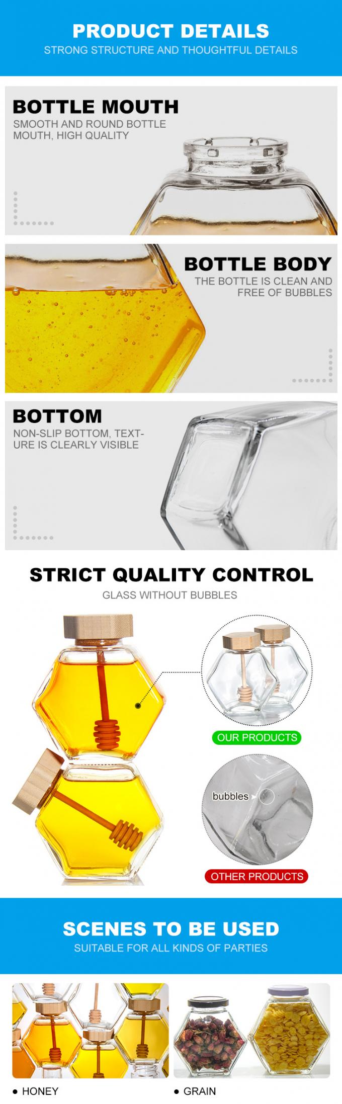 Leeg 100 ml 380 ml Hexagonale Honingpot Glas Honingpot Met Dipper 2