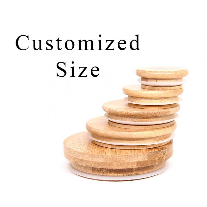 70mm/86mm Mason deksels herbruikbare bamboe caps Tops met stro gat en siliconen zegel 0