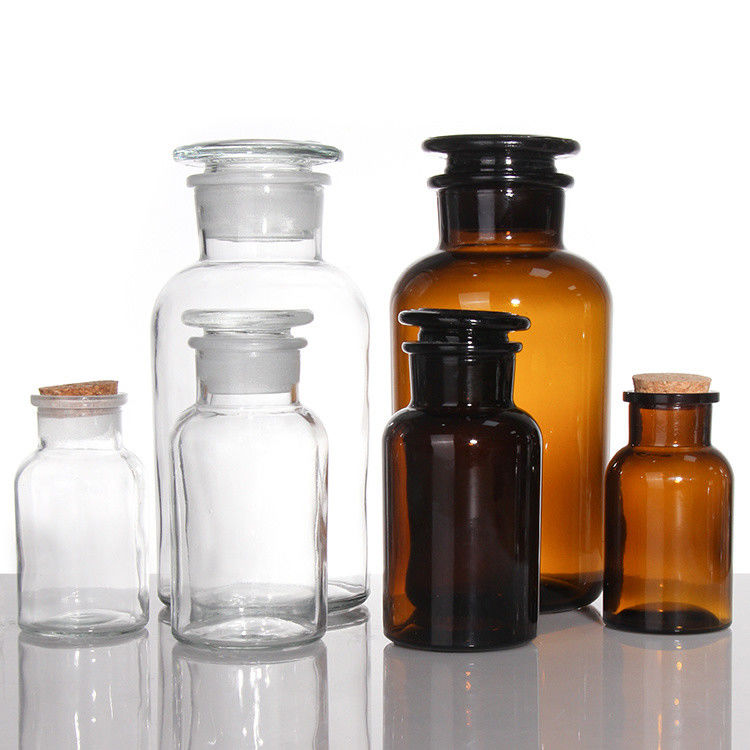 Grote mond Amber glas Flessen voor geneesmiddelen Bulk voor pillen Chemisch reagens 250 ml 500 ml