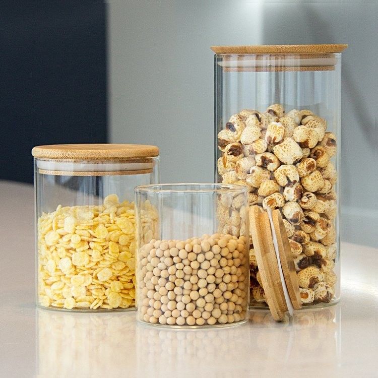 Voedselopslag Ronde hoge borosilicaat glazen voedselpotten Luchtdichte potten voor de keuken