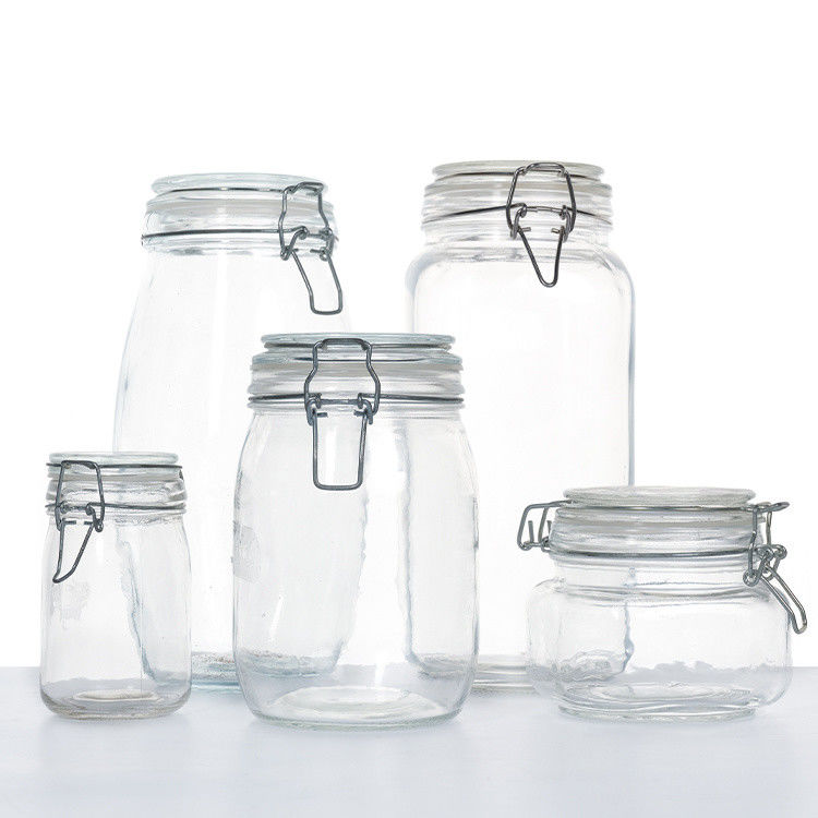 Voedingsmiddelenfabriek Gebruik 1 oz 4 oz 8 oz Ronde vorm Helder lege opslagcontainer Glas voedsel potten met clip deksel
