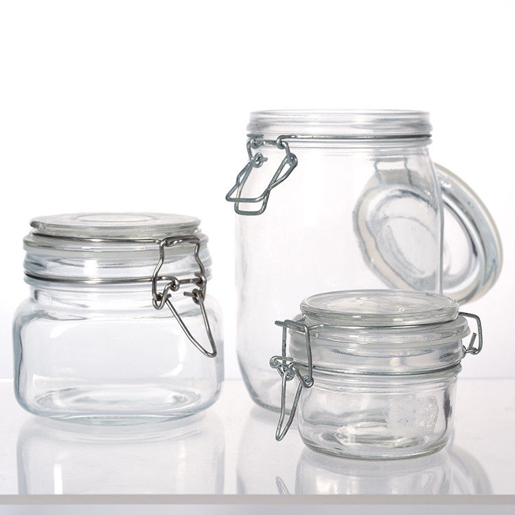 Gepersonaliseerde grote capaciteit verzegelde pot helder lege glazen pot met clip deksel 100 ml 200 ml