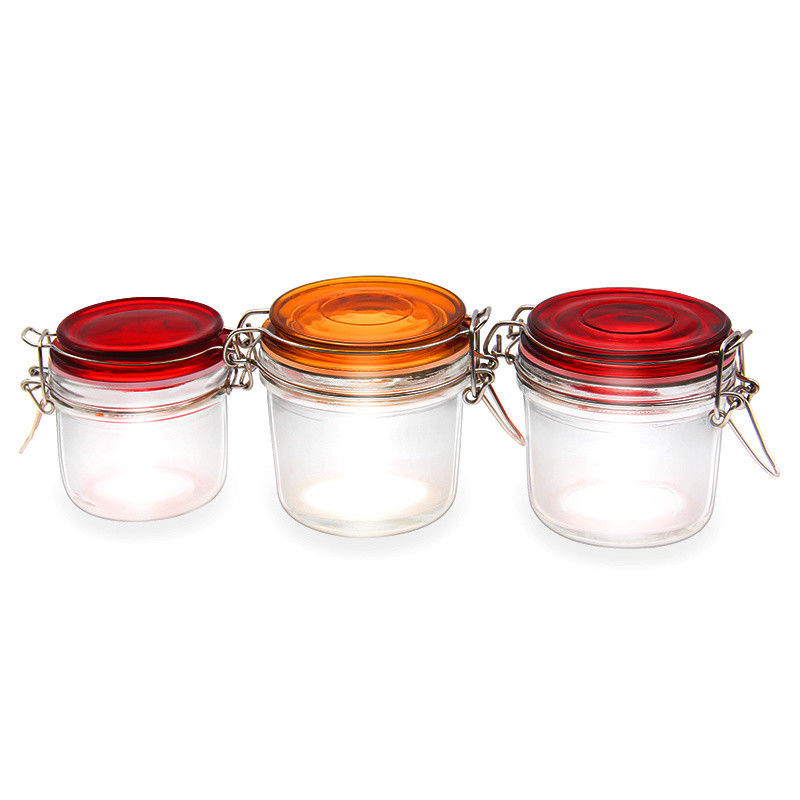Hoogwaardige groothandel 150 ml 200 ml 250 ml ronde glasopslagpot voor honingjam augurken met hoge deksel