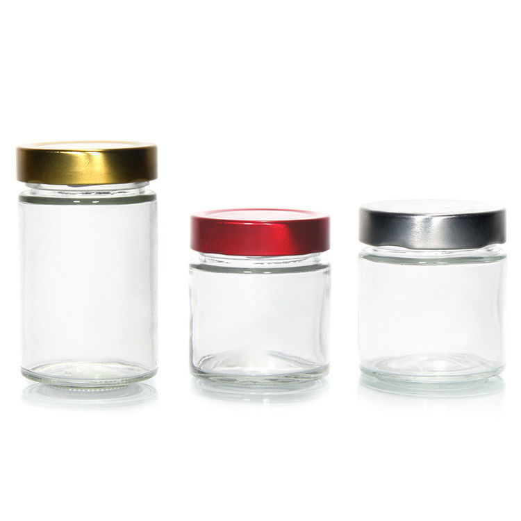 Duidelijke ronde 4oz 8oz 16oz 12oz 20oz glazen pot glazen voedselcontainer met diep metaal deksel