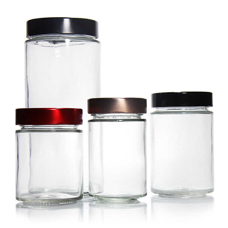 Duidelijke ronde 4oz 8oz 16oz 12oz 20oz glazen pot glazen voedselcontainer met diep metaal deksel