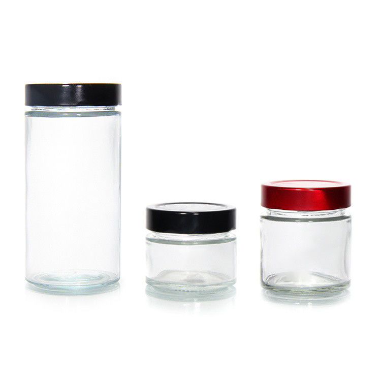 Duidelijke ronde 4oz 8oz 16oz 12oz 20oz glazen pot glazen voedselcontainer met diep metaal deksel