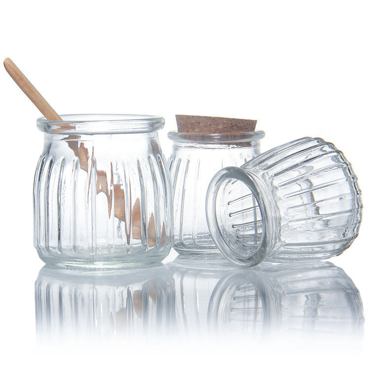 Kleine doorzichtige glazen dessert glascontainer potten met kurk deksel 7 oz 200 ml