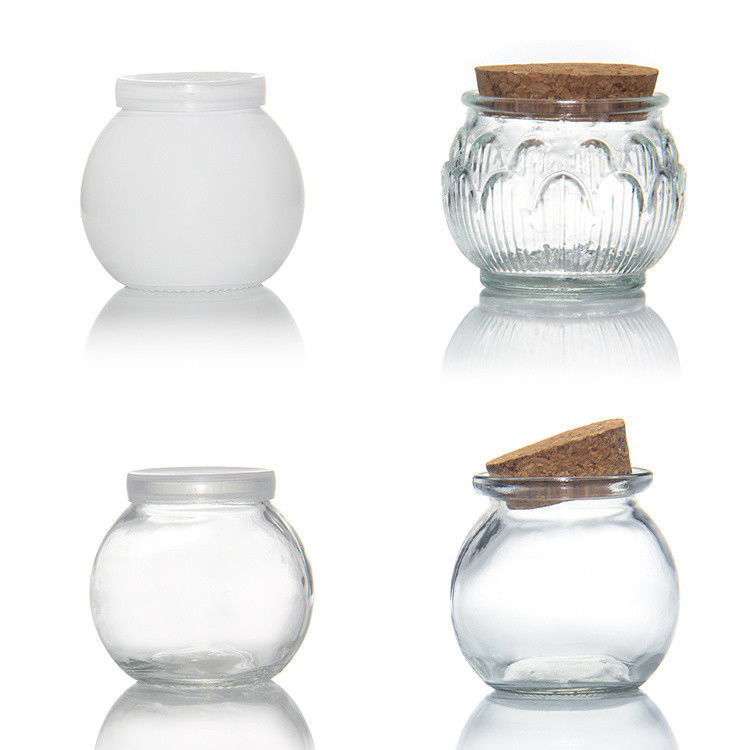 Kleine doorzichtige glazen dessert glascontainer potten met kurk deksel 7 oz 200 ml