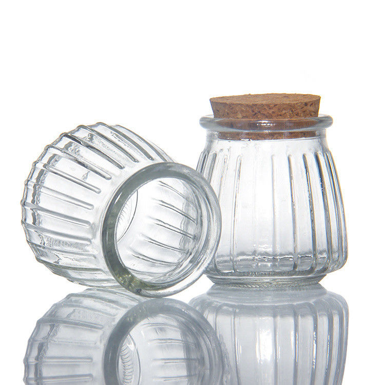 Kleine doorzichtige glazen dessert glascontainer potten met kurk deksel 7 oz 200 ml
