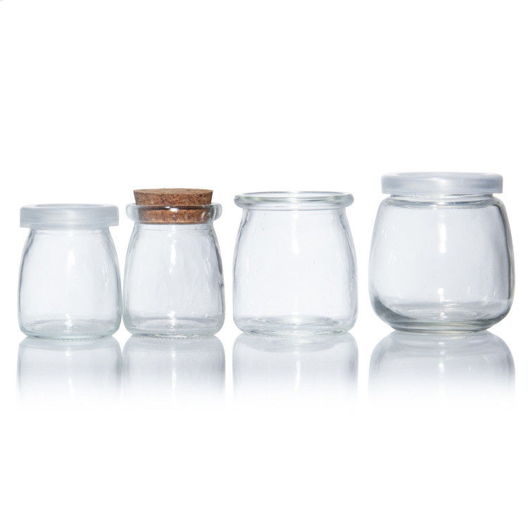Kleine doorzichtige glazen dessert glascontainer potten met kurk deksel 7 oz 200 ml