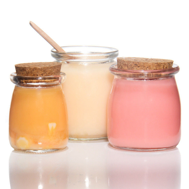 Kleine doorzichtige glazen dessert glascontainer potten met kurk deksel 7 oz 200 ml