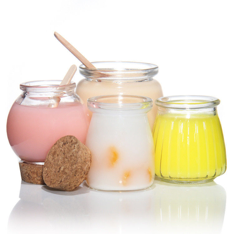 Kleine doorzichtige glazen dessert glascontainer potten met kurk deksel 7 oz 200 ml