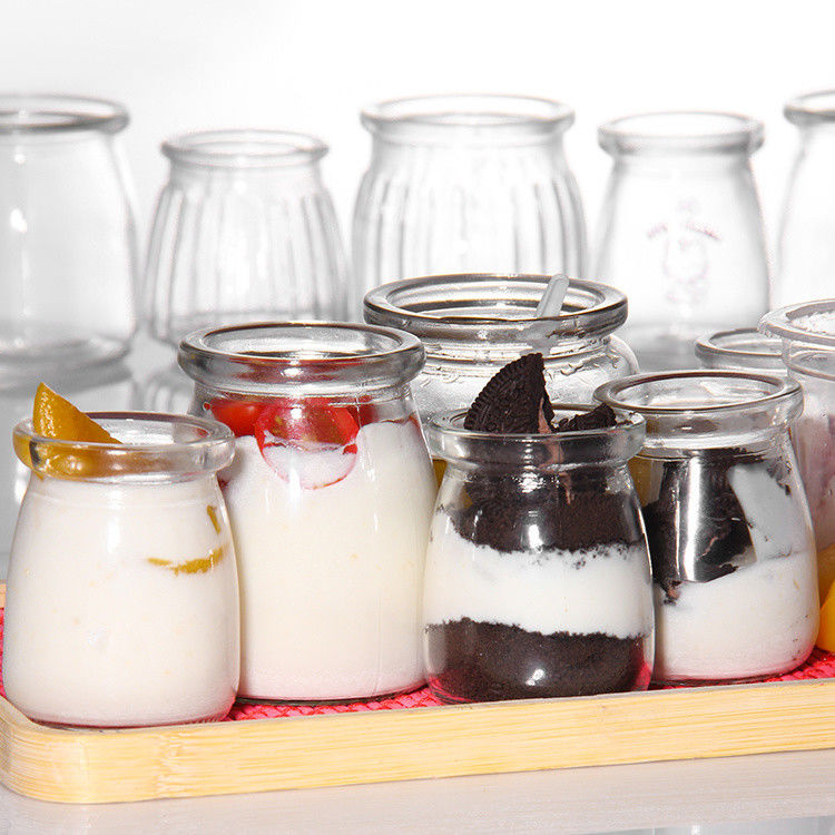 Custom 100ml glas yoghurt fles pudding pot Jelly Mousse dessert kopje en verse melk fles met plastic deksel