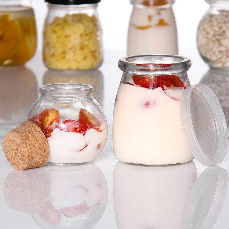 Custom 100ml glas yoghurt fles pudding pot Jelly Mousse dessert kopje en verse melk fles met plastic deksel