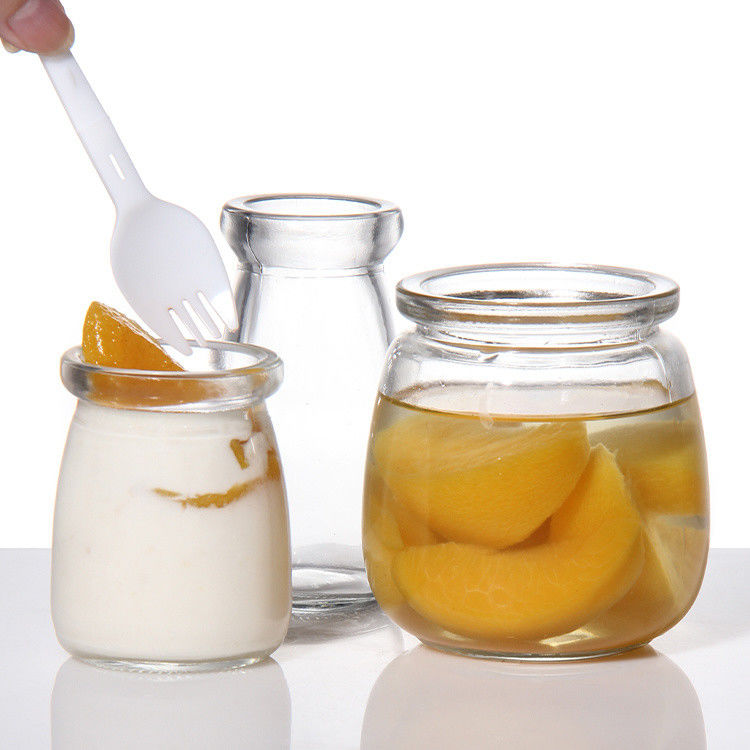 Custom 100ml glas yoghurt fles pudding pot Jelly Mousse dessert kopje en verse melk fles met plastic deksel
