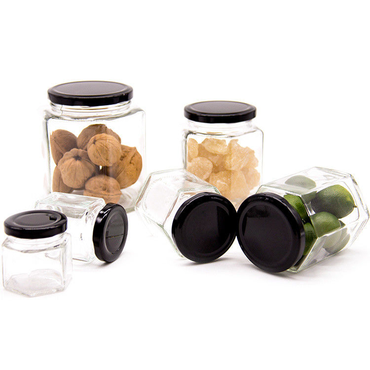 300 ml 200 ml 100 ml Groothandel Hexagon Glas Mason Jar Jam Jar Honing Jar Met Metalen Schroef Deksel