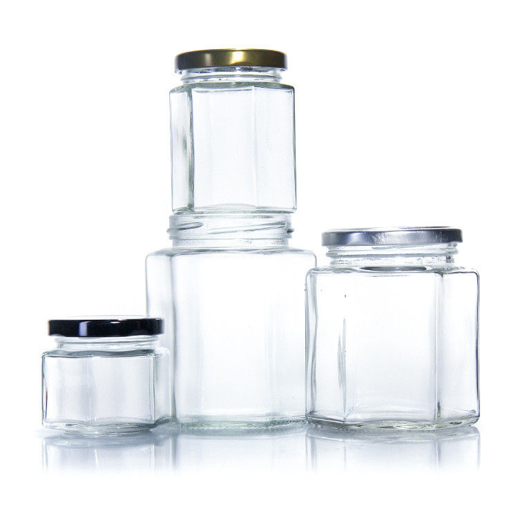 300 ml 200 ml 100 ml Groothandel Hexagon Glas Mason Jar Jam Jar Honing Jar Met Metalen Schroef Deksel