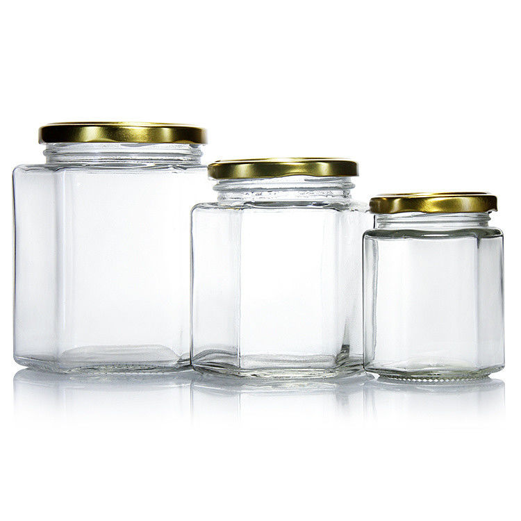 300 ml 200 ml 100 ml Groothandel Hexagon Glas Mason Jar Jam Jar Honing Jar Met Metalen Schroef Deksel