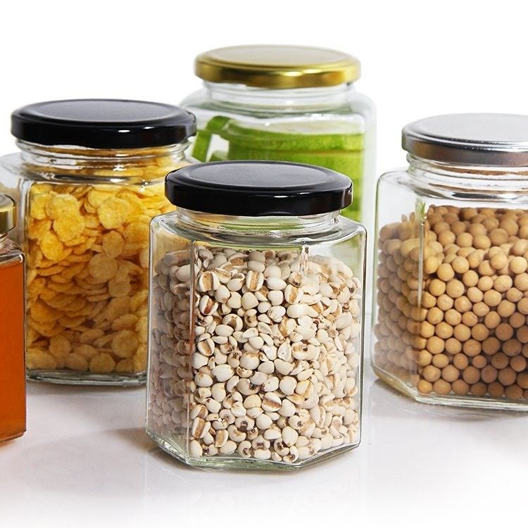 Gepersonaliseerde huishoudelijke conserven augurken glas blik Hexagonale vriezer glas pot Voor keuken