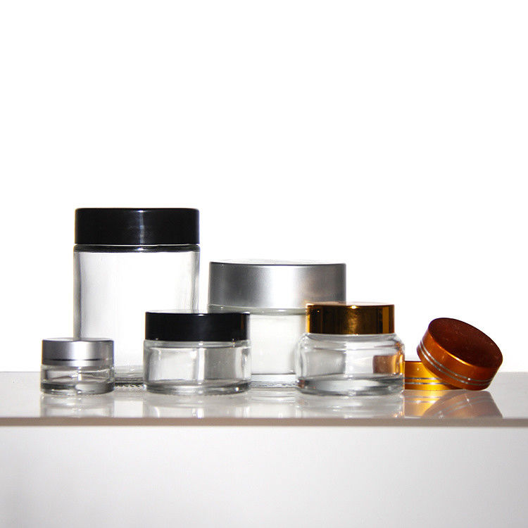 ODM gekleurde cosmetica glazen crème potten met gouden acacia deksel