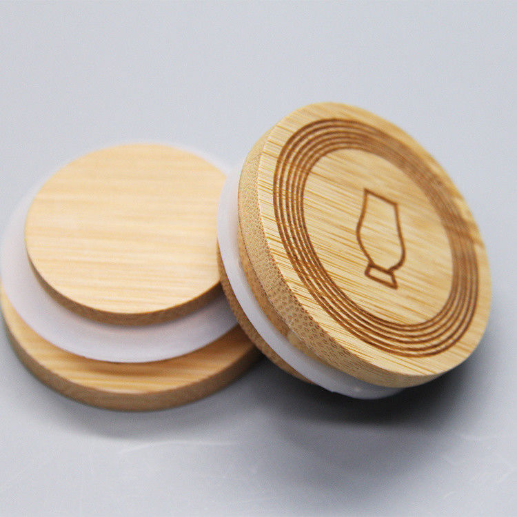 70mm/86mm Mason deksels herbruikbare bamboe caps Tops met stro gat en siliconen zegel