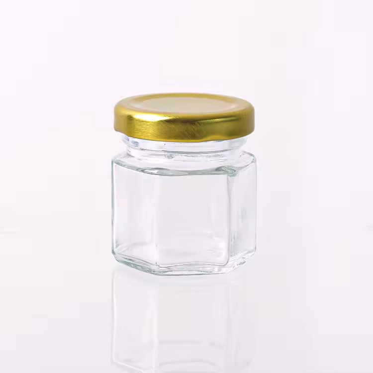Custom Label Hexagon Shape 100ml 180ml 380ml Honing Glas Jar Voor Olijven Fruit Jam