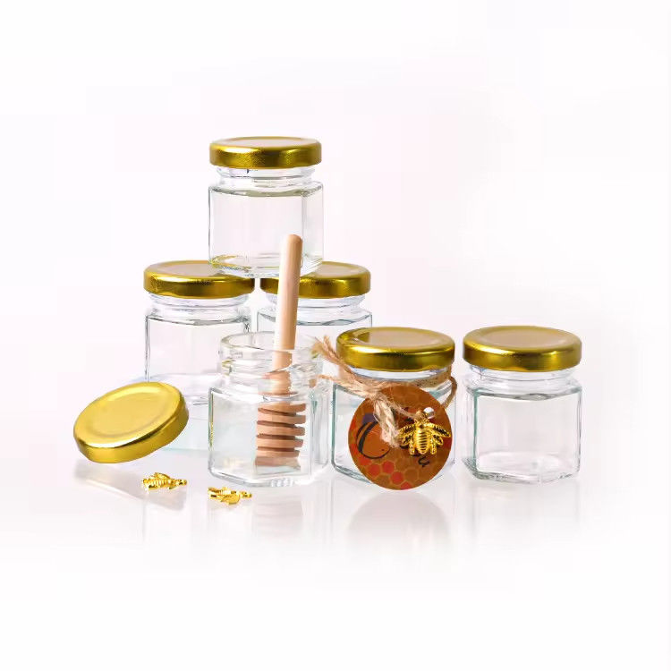 Custom Label Hexagon Shape 100ml 180ml 380ml Honing Glas Jar Voor Olijven Fruit Jam