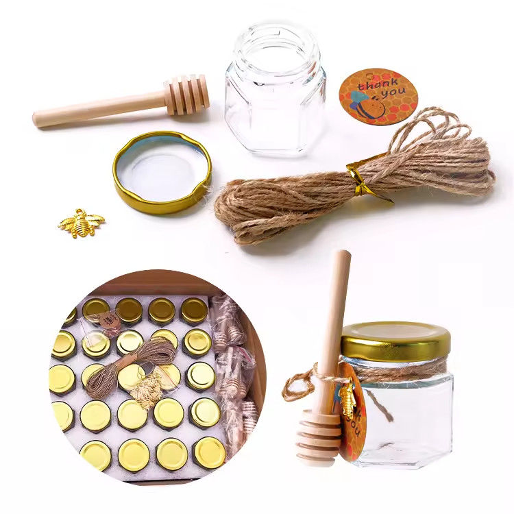 Custom Label Hexagon Shape 100ml 180ml 380ml Honing Glas Jar Voor Olijven Fruit Jam