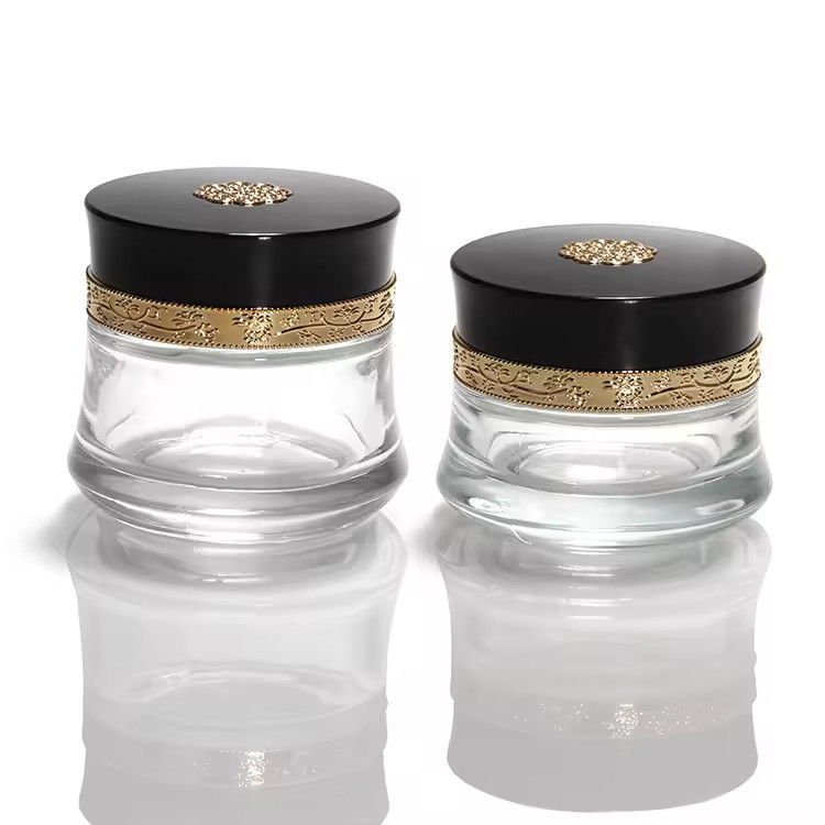 Cosmetica Gezichtscrème Glaspot 50ml En Glasverpakking Ronde Bevroren Glasfles Kwaliteit Op maat 5g 10g 15g