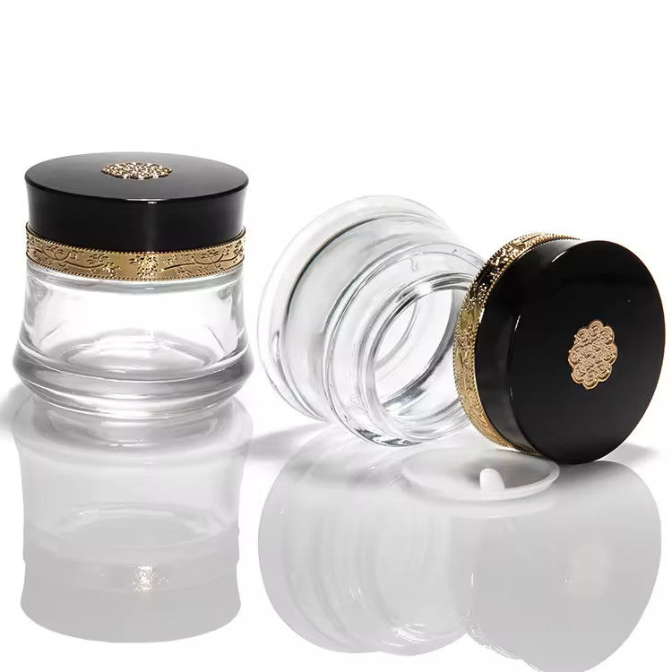 Cosmetica Gezichtscrème Glaspot 50ml En Glasverpakking Ronde Bevroren Glasfles Kwaliteit Op maat 5g 10g 15g