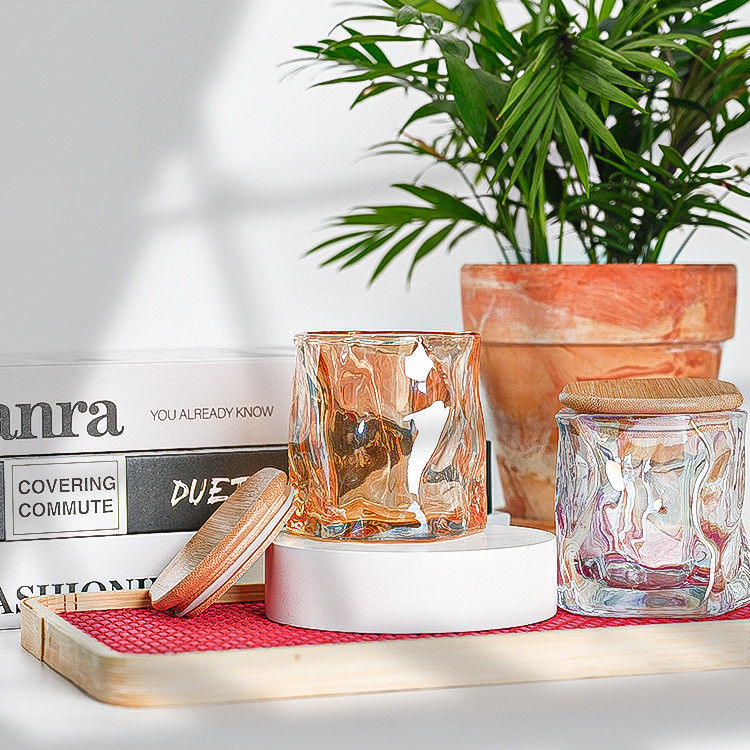 Custom Luxury Design Metalen kant Dekoratie Kaarshouder Rozen Goud Geurige Kaars Jar Glas