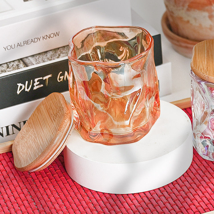 Custom Luxury Design Metalen kant Dekoratie Kaarshouder Rozen Goud Geurige Kaars Jar Glas