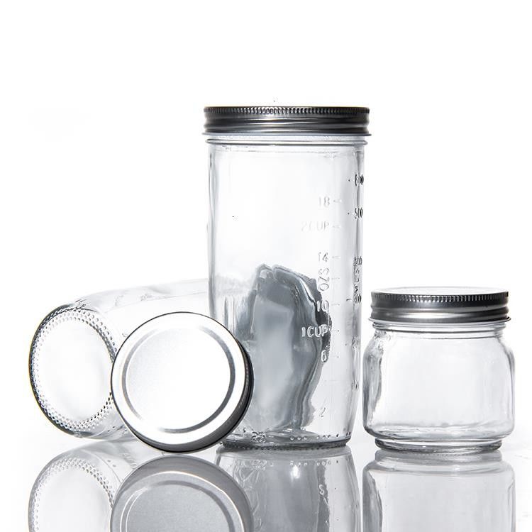 Custom Design 8 oz 16 oz voedselopslagcontainer Glas Mason Jar met deksels