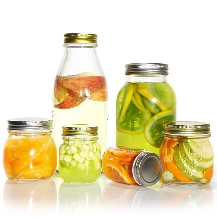 Custom Design 8 oz 16 oz voedselopslagcontainer Glas Mason Jar met deksels