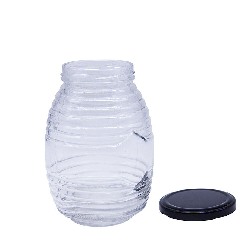 Gepersonaliseerde 2 oz 3 oz 100 ml 500 ml 1000 ml transparante glazen honingpot met metalen deksel