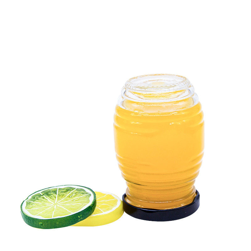 Gepersonaliseerde 2 oz 3 oz 100 ml 500 ml 1000 ml transparante glazen honingpot met metalen deksel
