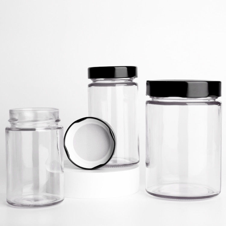 Groothandel Ronde glazen augurken pot 195ml 240ml 350ml Honing Spice Chili Sauce Tomatenpasta Gele glazen potten