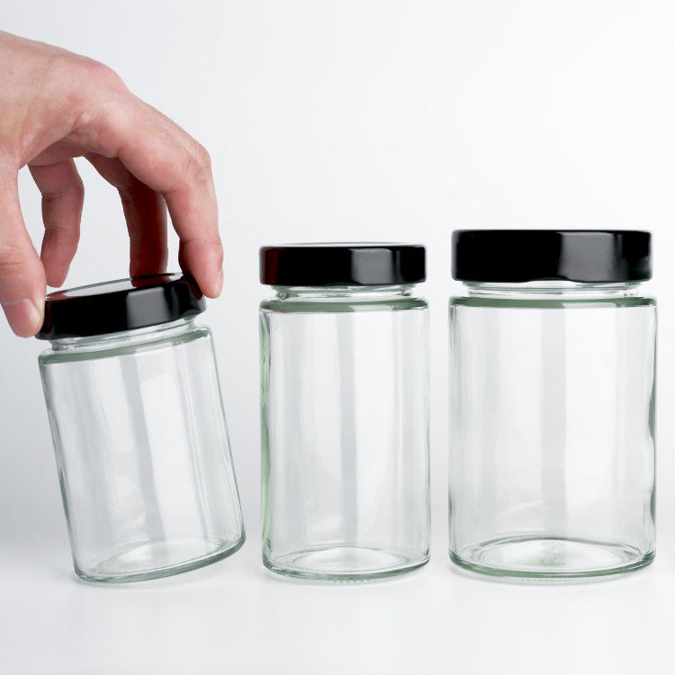 Groothandel Ronde glazen augurken pot 195ml 240ml 350ml Honing Spice Chili Sauce Tomatenpasta Gele glazen potten