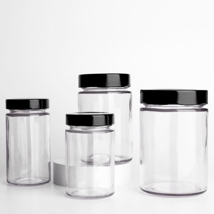 Groothandel Ronde glazen augurken pot 195ml 240ml 350ml Honing Spice Chili Sauce Tomatenpasta Gele glazen potten