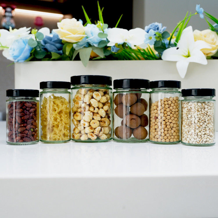 Groothandel Ronde glazen augurken pot 195ml 240ml 350ml Honing Spice Chili Sauce Tomatenpasta Gele glazen potten