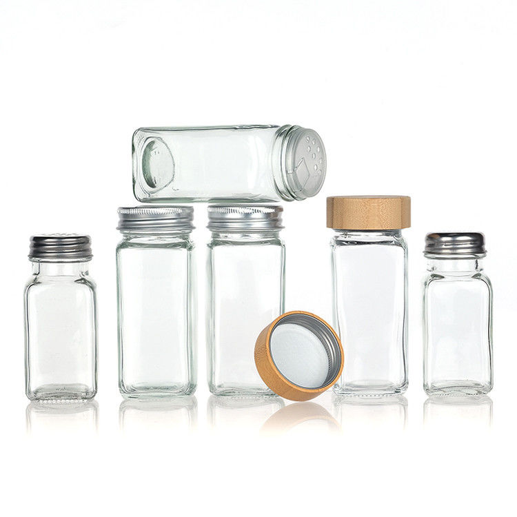 120 ml 90 ml glazen kruidenpotten met shaker giet deksel vierkant 4 oz kruidenpot voor de keuken