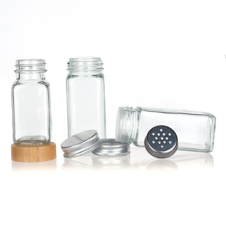 120 ml 90 ml glazen kruidenpotten met shaker giet deksel vierkant 4 oz kruidenpot voor de keuken