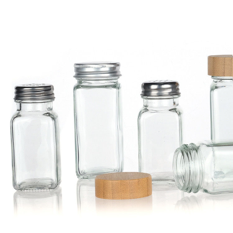 120 ml 90 ml glazen kruidenpotten met shaker giet deksel vierkant 4 oz kruidenpot voor de keuken