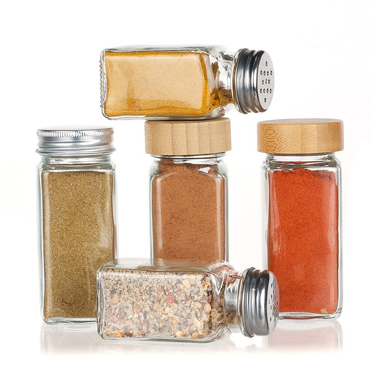 120 ml 90 ml glazen kruidenpotten met shaker giet deksel vierkant 4 oz kruidenpot voor de keuken