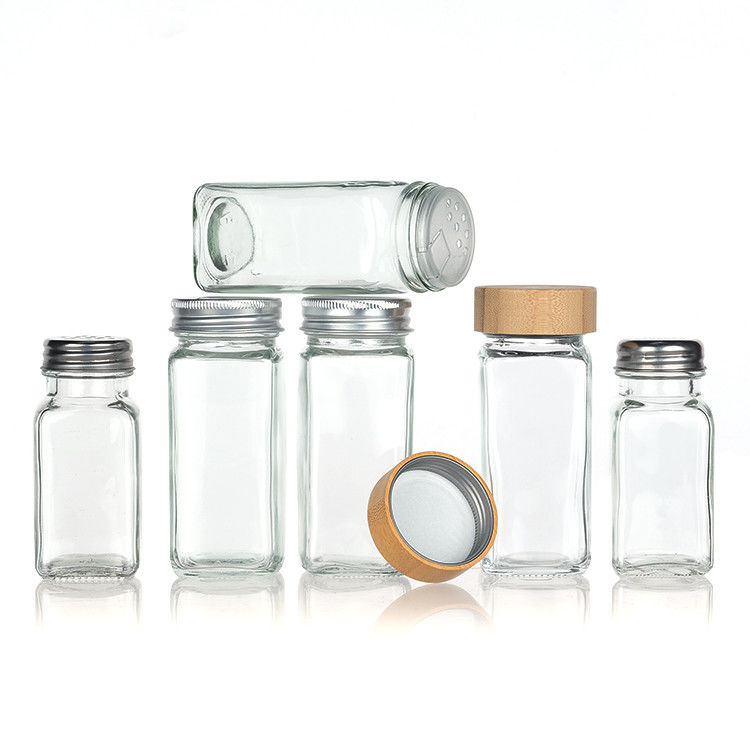 Oem Leeg Duidelijk 120ml Vierkant Peper Glas Fles 4oz Spice Jar Met Shaker Voor Keuken Bbq